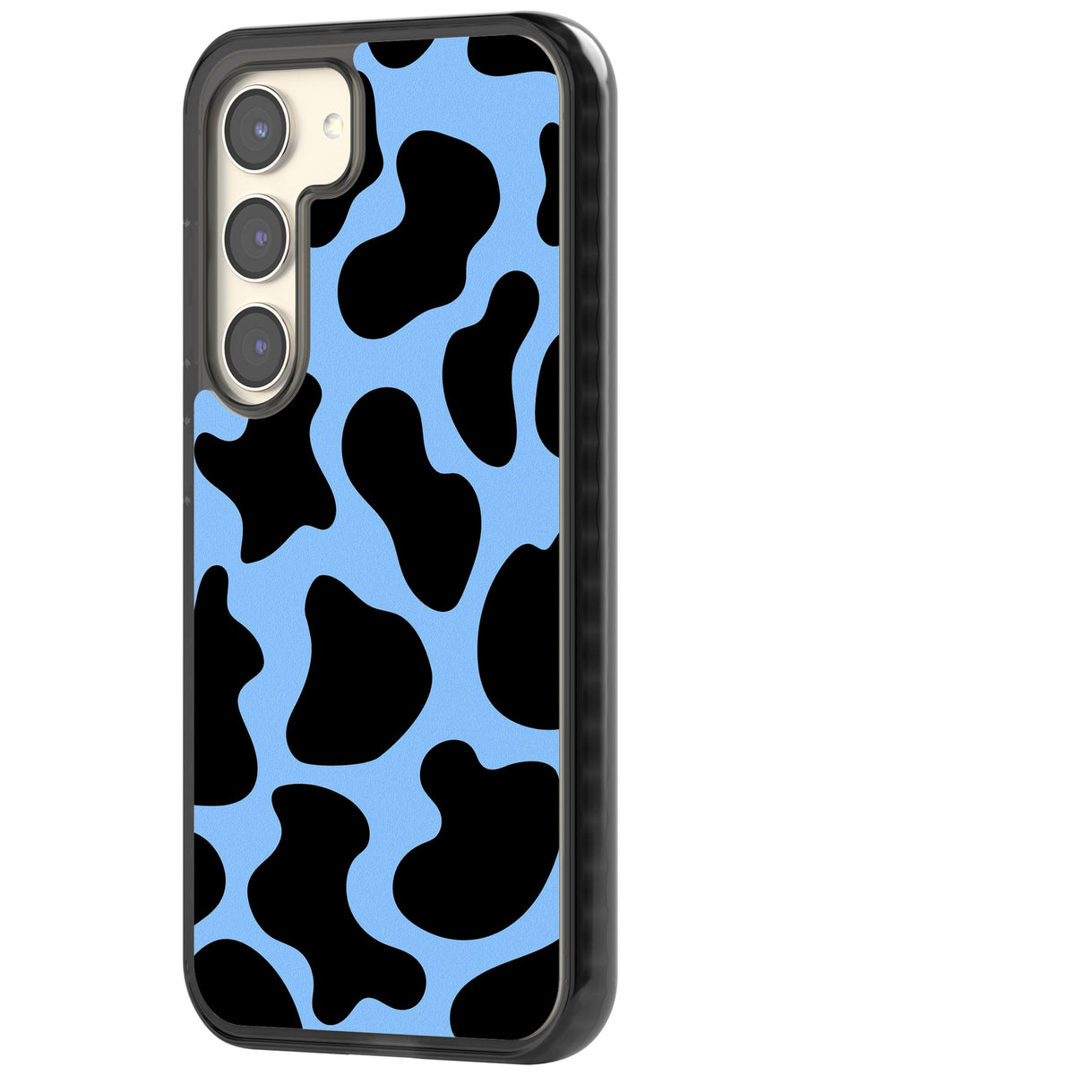 Blue And Black Cow Print Samsung S22 / Samsung S22 Plus / Samsung S23 / Samsung S23 Plus / Samsung S24 / Samsung S24 Plus Impact Black Phone Case side