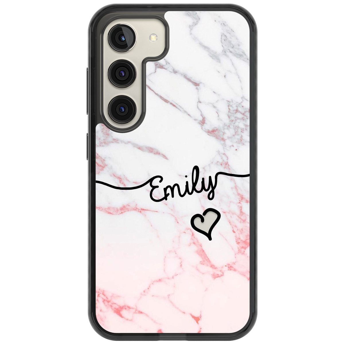 Personalised Pink Fade Marble Heart Samsung S22 / Samsung S22 Plus / Samsung S23 / Samsung S23 Plus / Samsung S24 / Samsung S24 Plus Impact Black Phone Case front