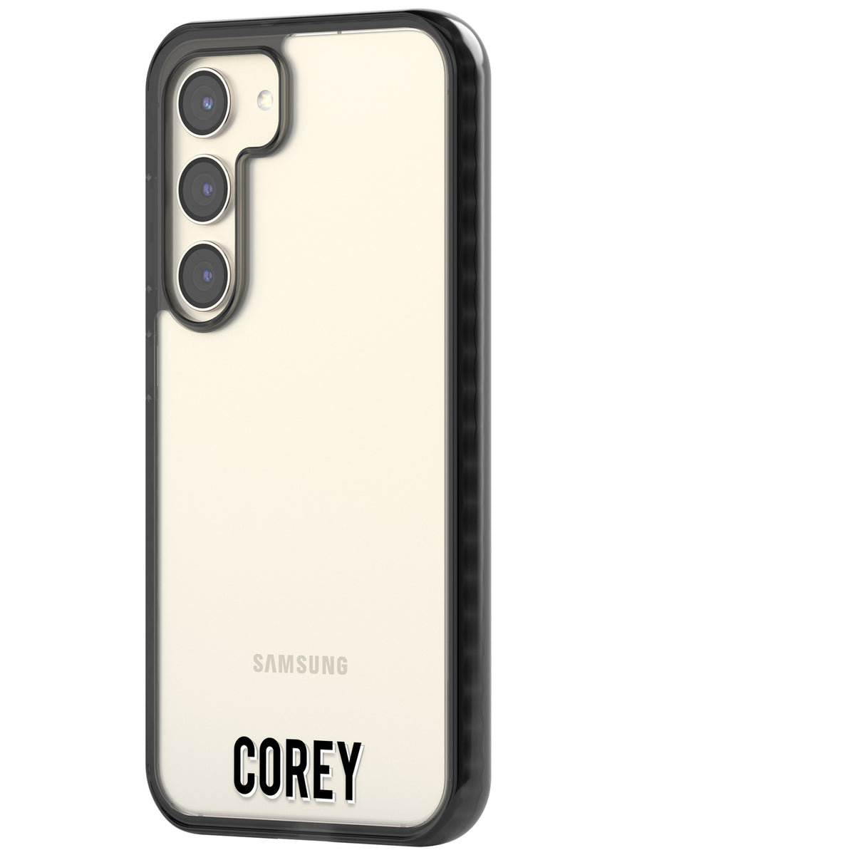 Personalised Name (Bottom) Samsung S22 / Samsung S22 Plus / Samsung S23 / Samsung S23 Plus / Samsung S24 / Samsung S24 Plus Impact Black Phone Case side