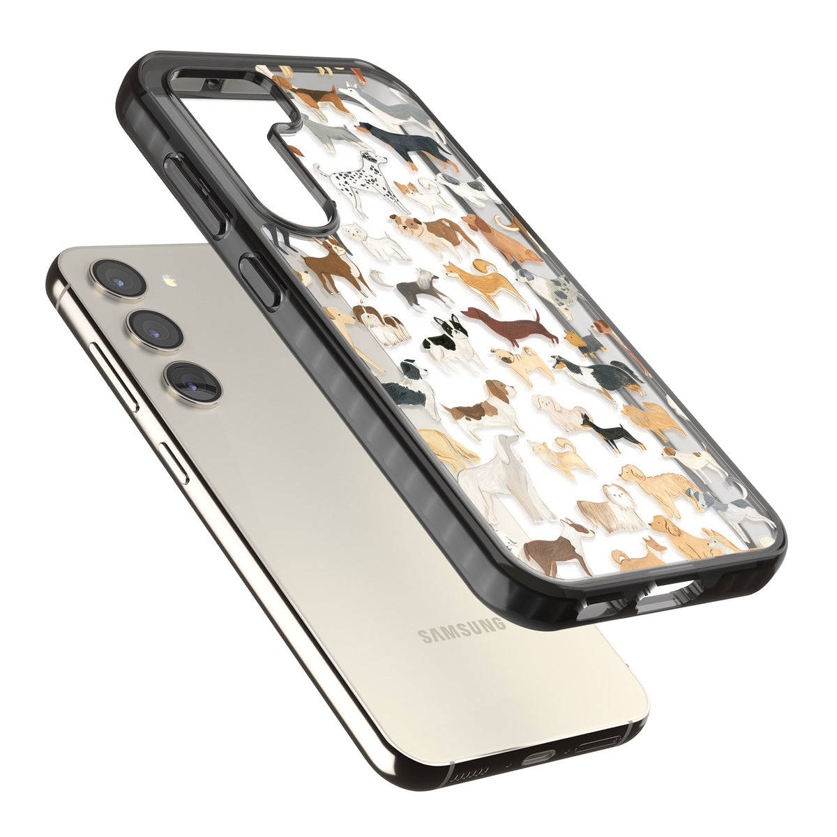 Hand Painted Dogs Samsung S22 / Samsung S22 Plus / Samsung S23 / Samsung S23 Plus / Samsung S24 / Samsung S24 Plus Impact Black Phone Case angled