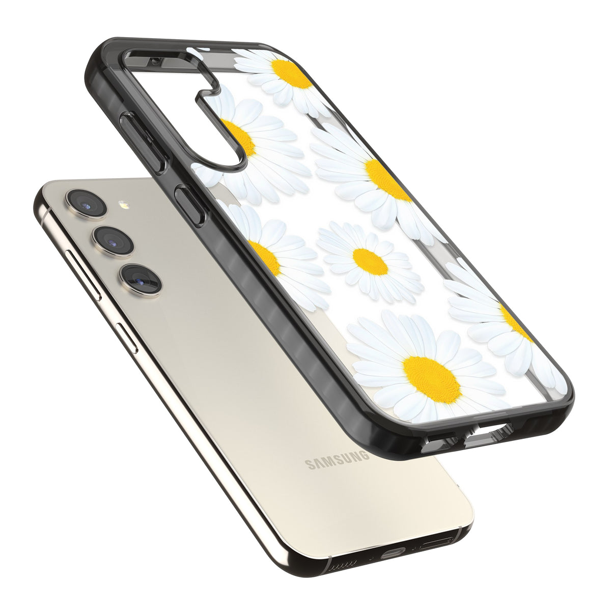 Summer Daisy Samsung S22 / Samsung S22 Plus / Samsung S23 / Samsung S23 Plus / Samsung S24 / Samsung S24 Plus Impact Black Phone Case angled