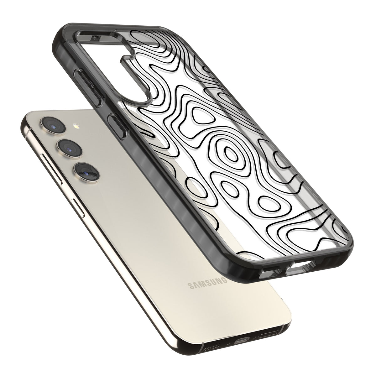 Damascus Steel Samsung S22 / Samsung S22 Plus / Samsung S23 / Samsung S23 Plus / Samsung S24 / Samsung S24 Plus Impact Black Phone Case angled