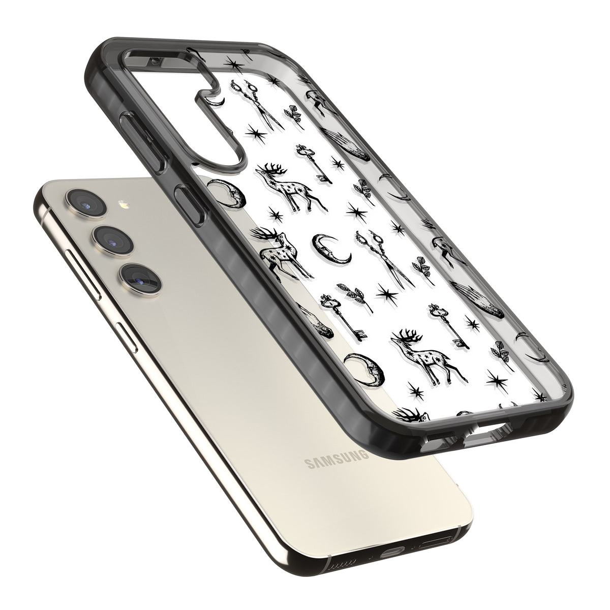 Forest Rituals & Relics Samsung S22 / Samsung S22 Plus / Samsung S23 / Samsung S23 Plus / Samsung S24 / Samsung S24 Plus Impact Black Phone Case angled