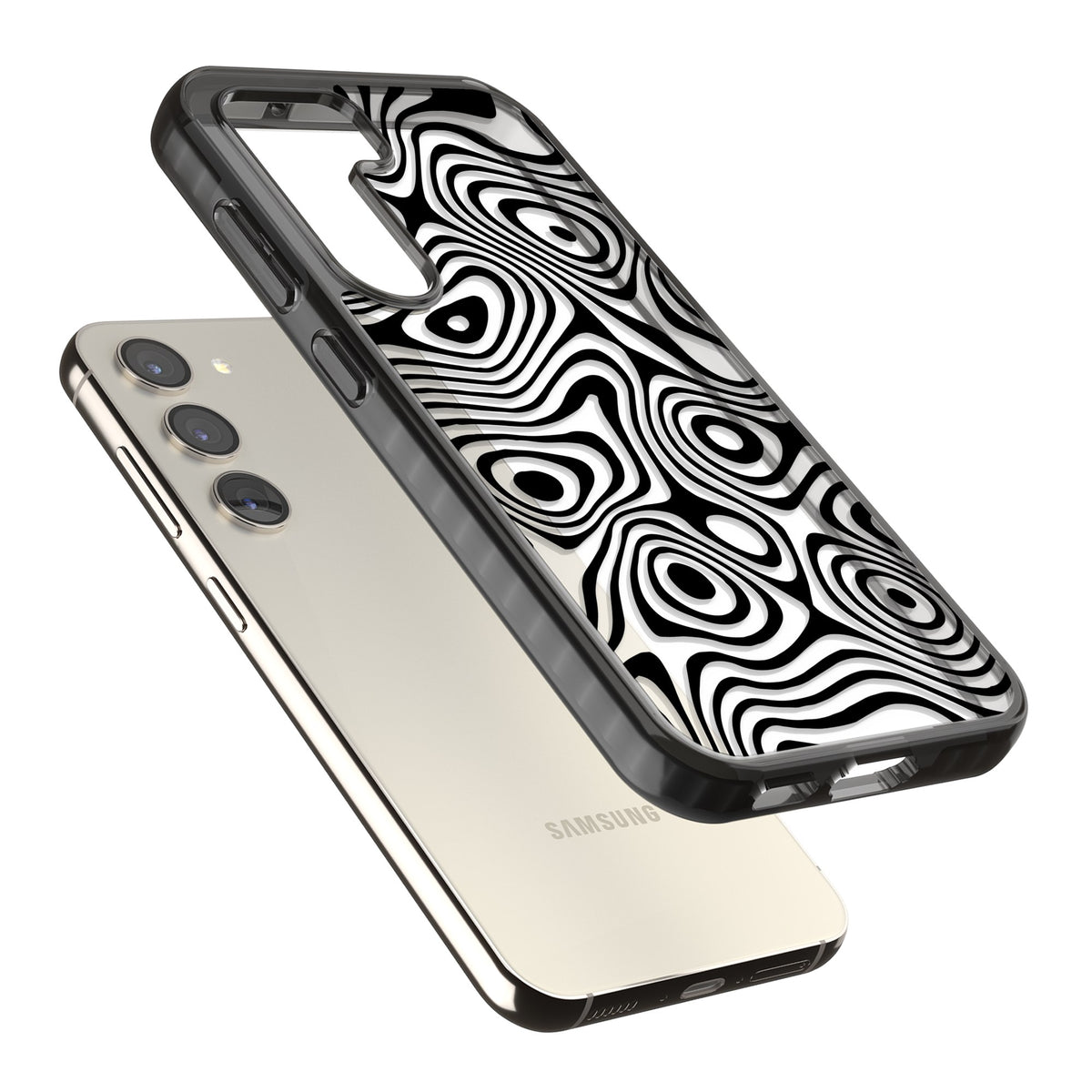 Dark Topographic Map Samsung S22 / Samsung S22 Plus / Samsung S23 / Samsung S23 Plus / Samsung S24 / Samsung S24 Plus Impact Black Phone Case angled