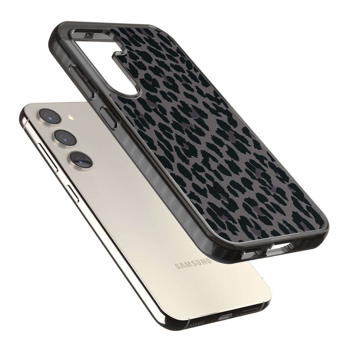 Dark Leopard Print Samsung S22 / Samsung S22 Plus / Samsung S23 / Samsung S23 Plus / Samsung S24 / Samsung S24 Plus Impact Black Phone Case angled