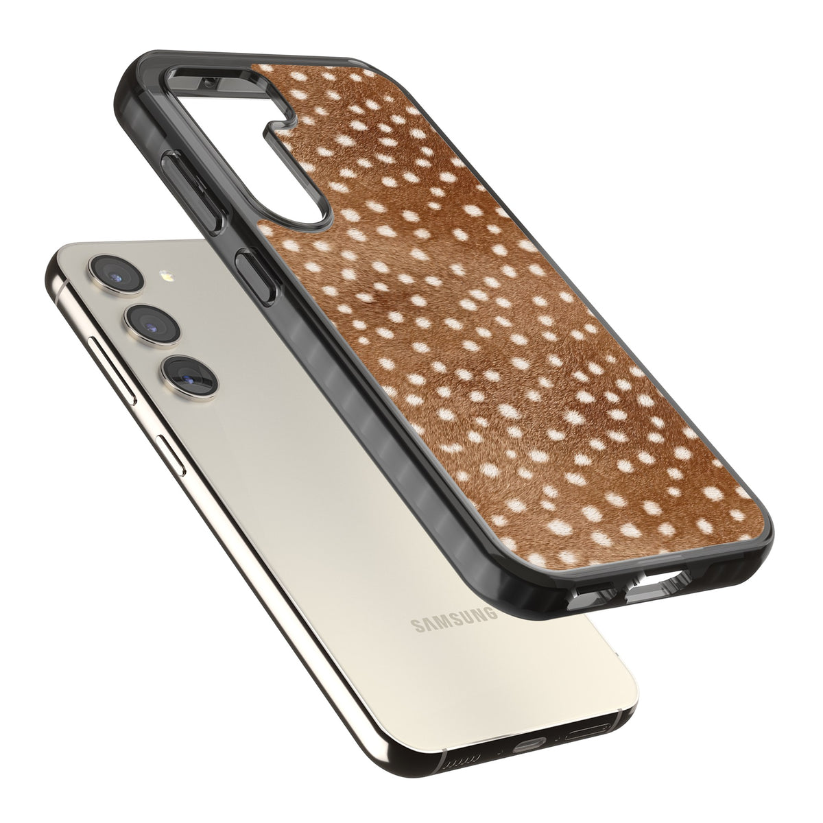 Deer Print Samsung S22 / Samsung S22 Plus / Samsung S23 / Samsung S23 Plus / Samsung S24 / Samsung S24 Plus Impact Black Phone Case angled
