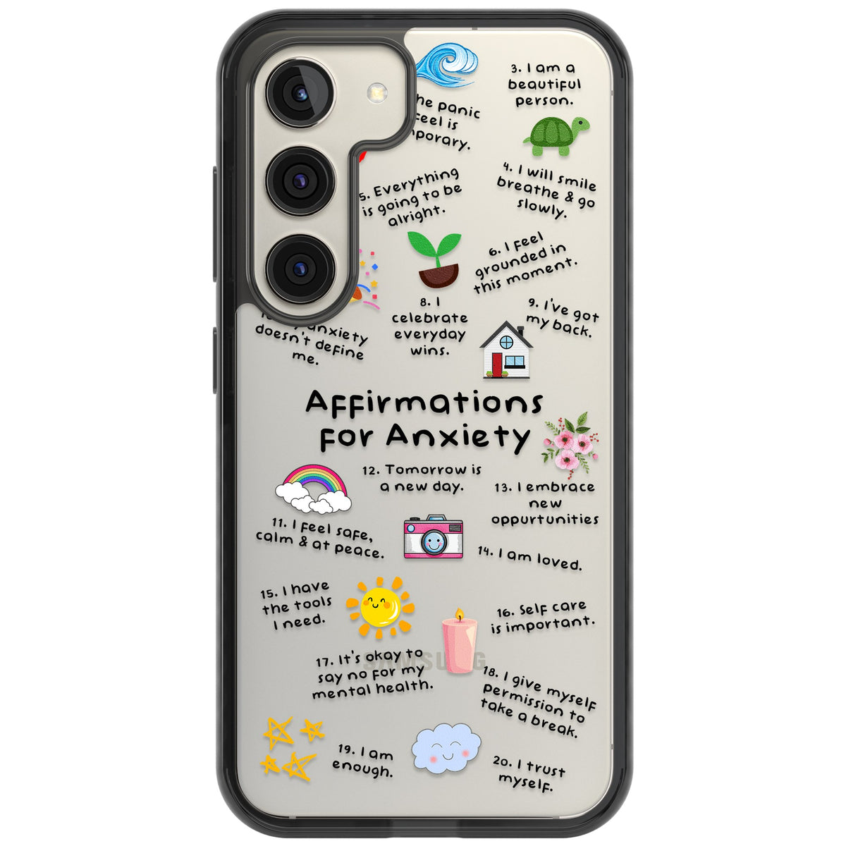 Anxiety Reminders (Black) Samsung S22 / Samsung S22 Plus / Samsung S23 / Samsung S23 Plus / Samsung S24 / Samsung S24 Plus Impact Black Phone Case front
