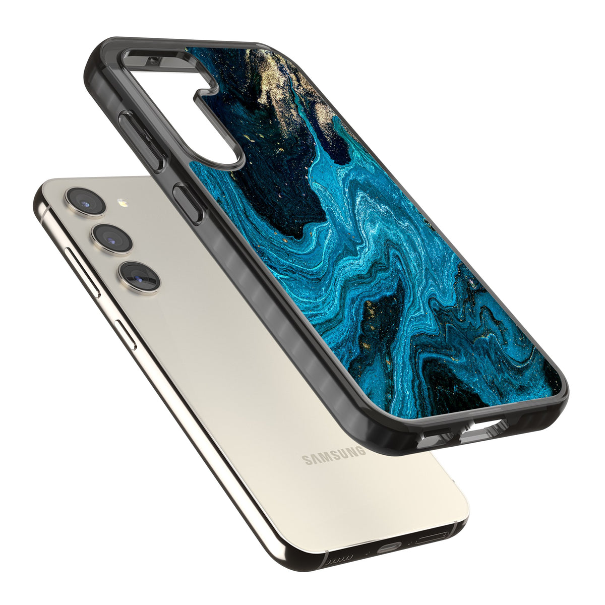 Saphire Lagoon Samsung S22 / Samsung S22 Plus / Samsung S23 / Samsung S23 Plus / Samsung S24 / Samsung S24 Plus Impact Black Phone Case angled