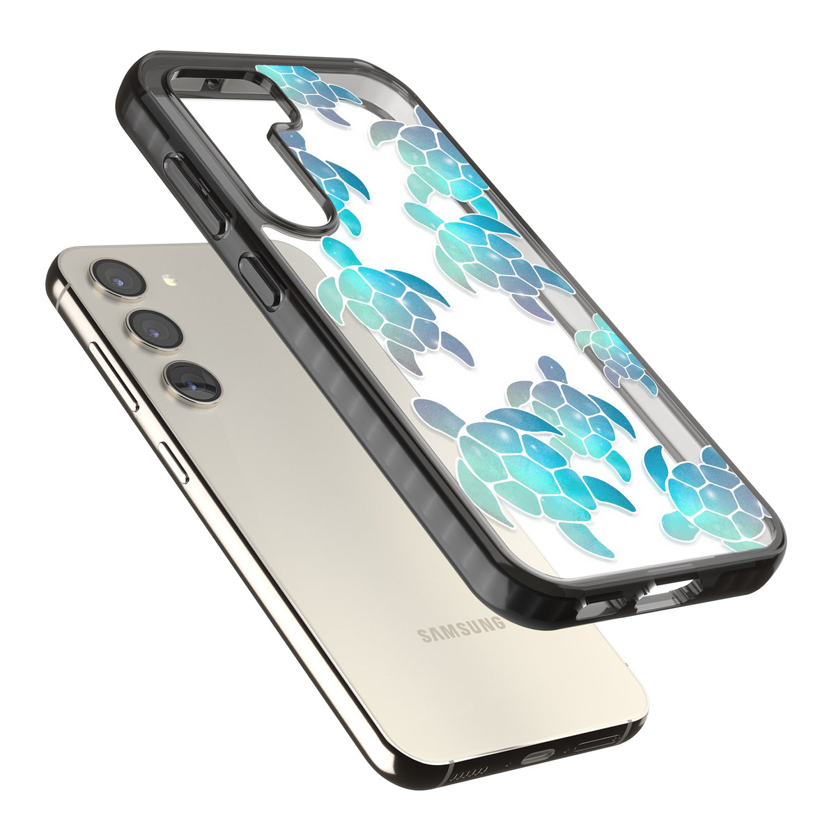 Aqua Space Turtles Samsung S22 / Samsung S22 Plus / Samsung S23 / Samsung S23 Plus / Samsung S24 / Samsung S24 Plus Impact Black Phone Case angled