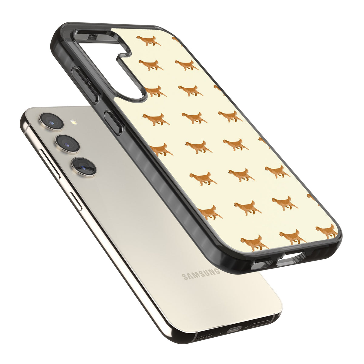 Golden Retriever Dog Pattern Samsung S22 / Samsung S22 Plus / Samsung S23 / Samsung S23 Plus / Samsung S24 / Samsung S24 Plus Impact Black Phone Case angled