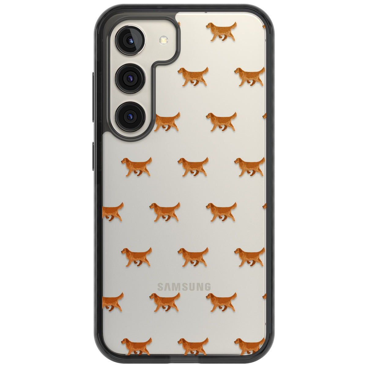 Golden Retriever Dog Pattern Clear Samsung S22 / Samsung S22 Plus / Samsung S23 / Samsung S23 Plus / Samsung S24 / Samsung S24 Plus Impact Black Phone Case front
