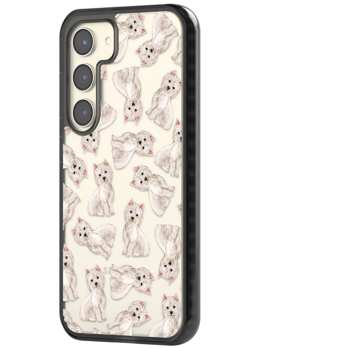 Westie Dog Pattern Samsung S22 / Samsung S22 Plus / Samsung S23 / Samsung S23 Plus / Samsung S24 / Samsung S24 Plus Impact Black Phone Case side