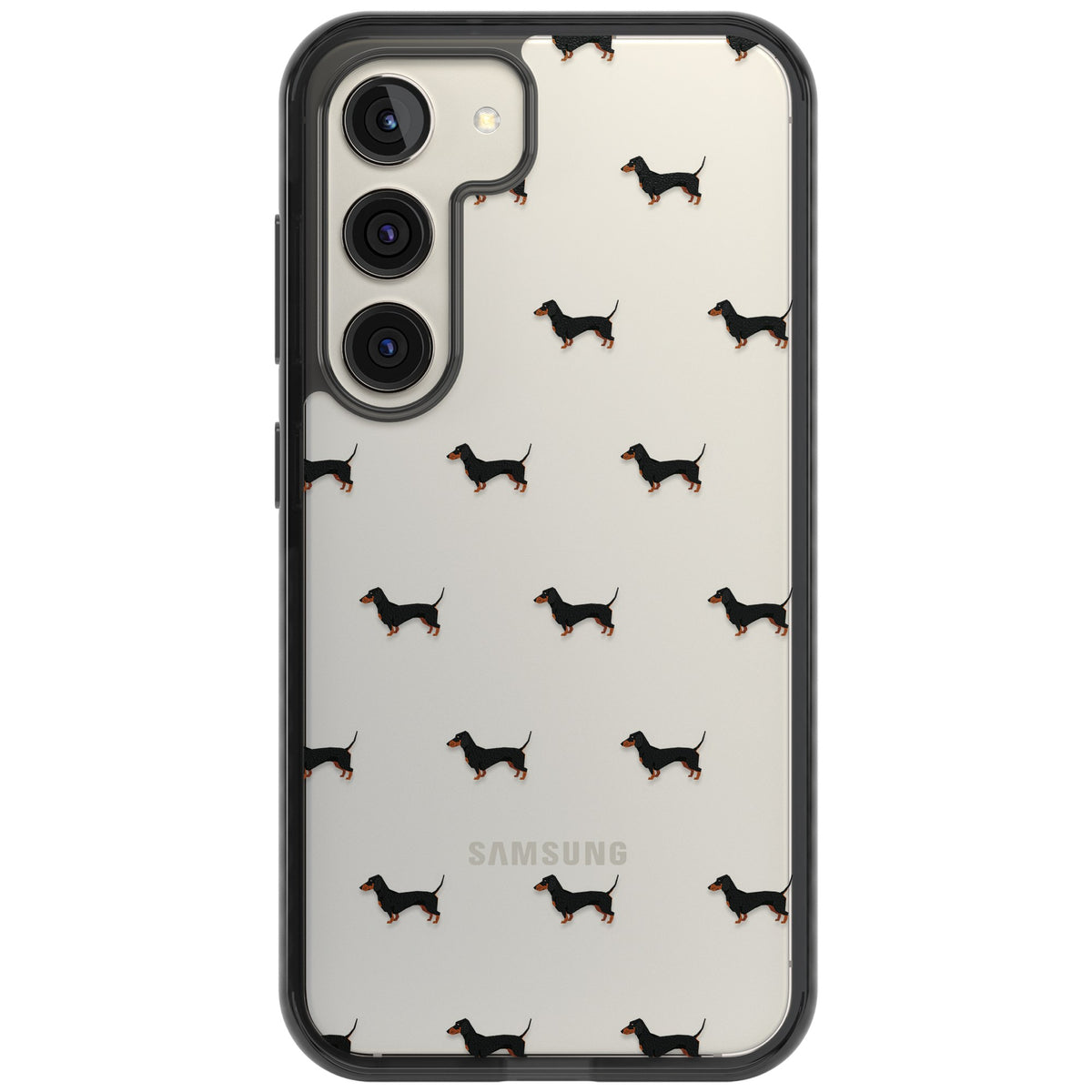 Dachshund Pattern Clear Samsung S22 / Samsung S22 Plus / Samsung S23 / Samsung S23 Plus / Samsung S24 / Samsung S24 Plus Impact Black Phone Case front