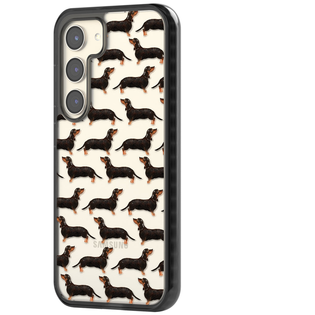 Dachshund Pattern Black Tan Samsung S22 / Samsung S22 Plus / Samsung S23 / Samsung S23 Plus / Samsung S24 / Samsung S24 Plus Impact Black Phone Case side