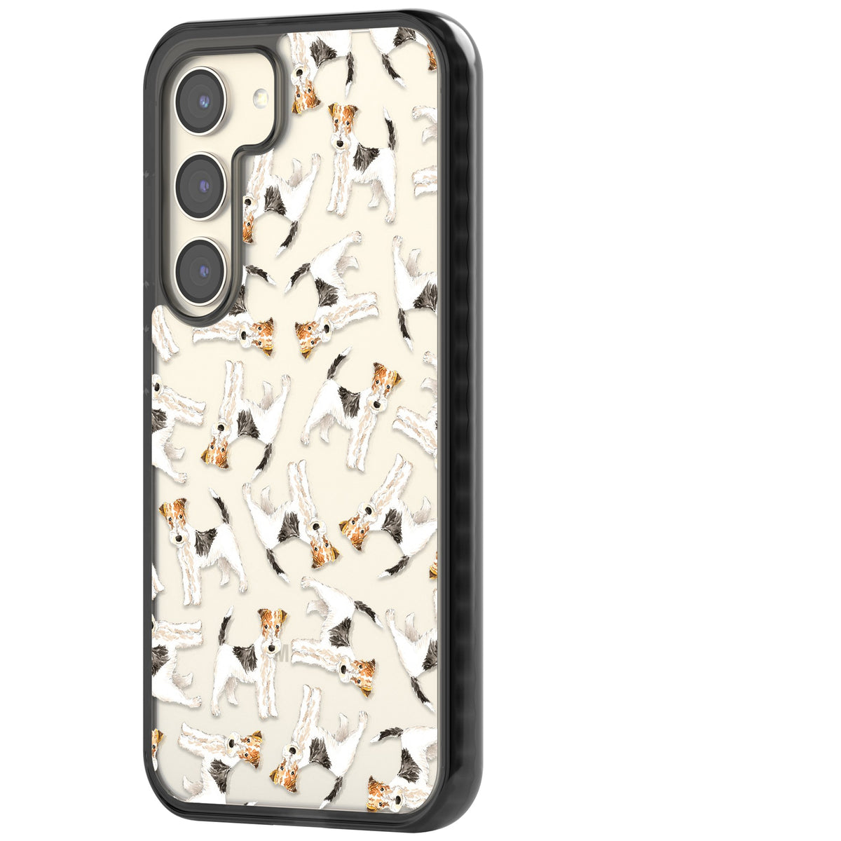 Wire Haired Fox Terrier Dog Pattern Samsung S22 / Samsung S22 Plus / Samsung S23 / Samsung S23 Plus / Samsung S24 / Samsung S24 Plus Impact Black Phone Case side