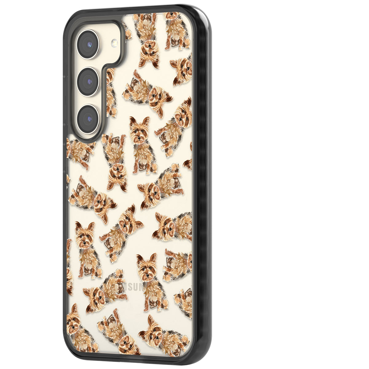 Yorkshire Terrier Dog Pattern Samsung S22 / Samsung S22 Plus / Samsung S23 / Samsung S23 Plus / Samsung S24 / Samsung S24 Plus Impact Black Phone Case side