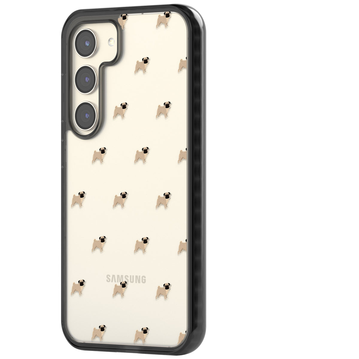 Pug Pattern Samsung S22 / Samsung S22 Plus / Samsung S23 / Samsung S23 Plus / Samsung S24 / Samsung S24 Plus Impact Black Phone Case side