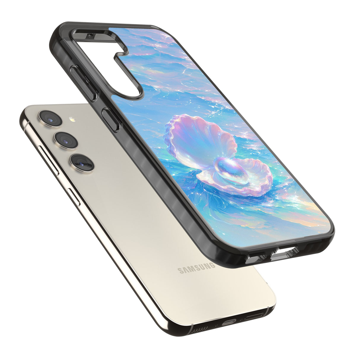 The Pearl Clam Samsung S22 / Samsung S22 Plus / Samsung S23 / Samsung S23 Plus / Samsung S24 / Samsung S24 Plus Impact Black Phone Case angled