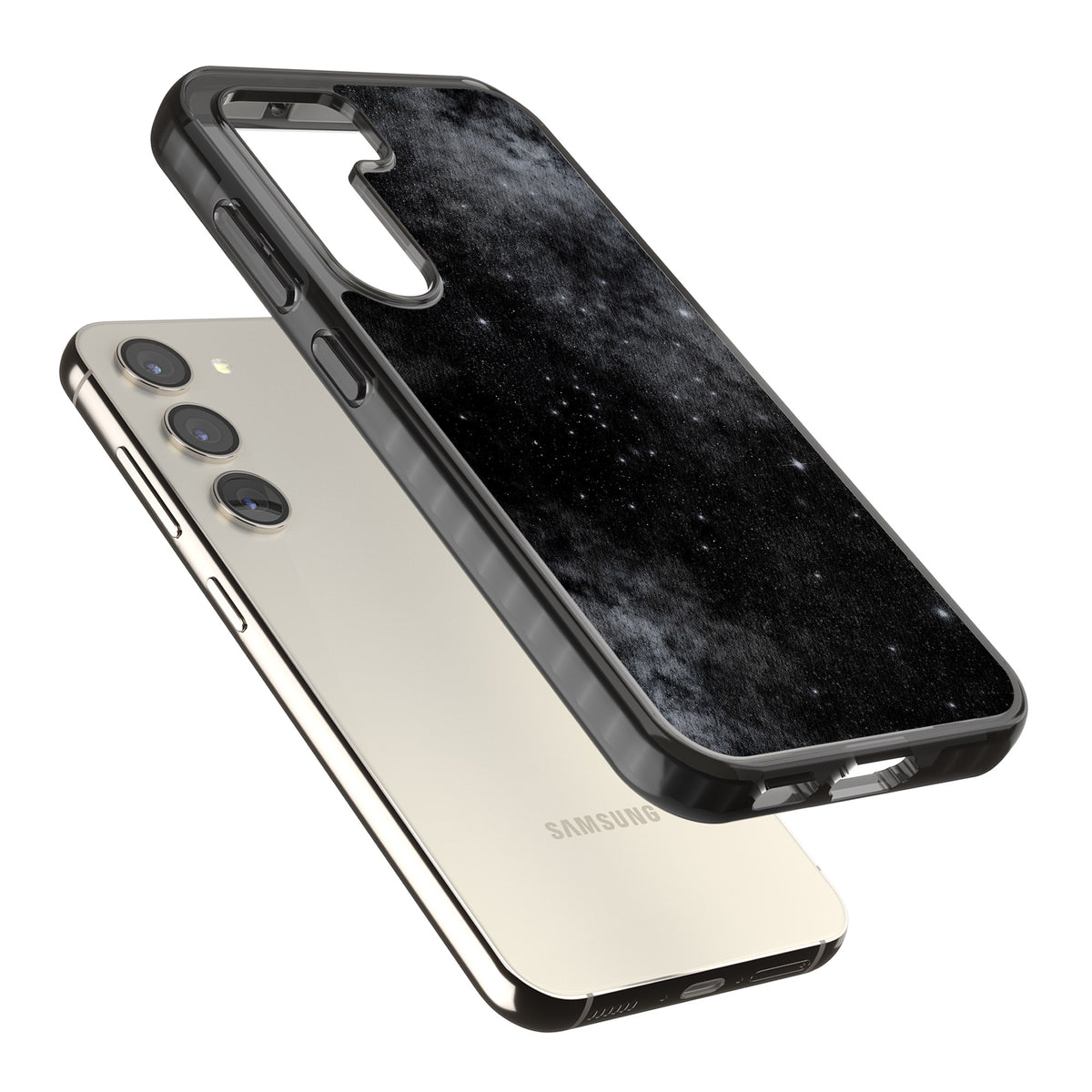 Shimmering Stars Samsung S22 / Samsung S22 Plus / Samsung S23 / Samsung S23 Plus / Samsung S24 / Samsung S24 Plus Impact Black Phone Case angled
