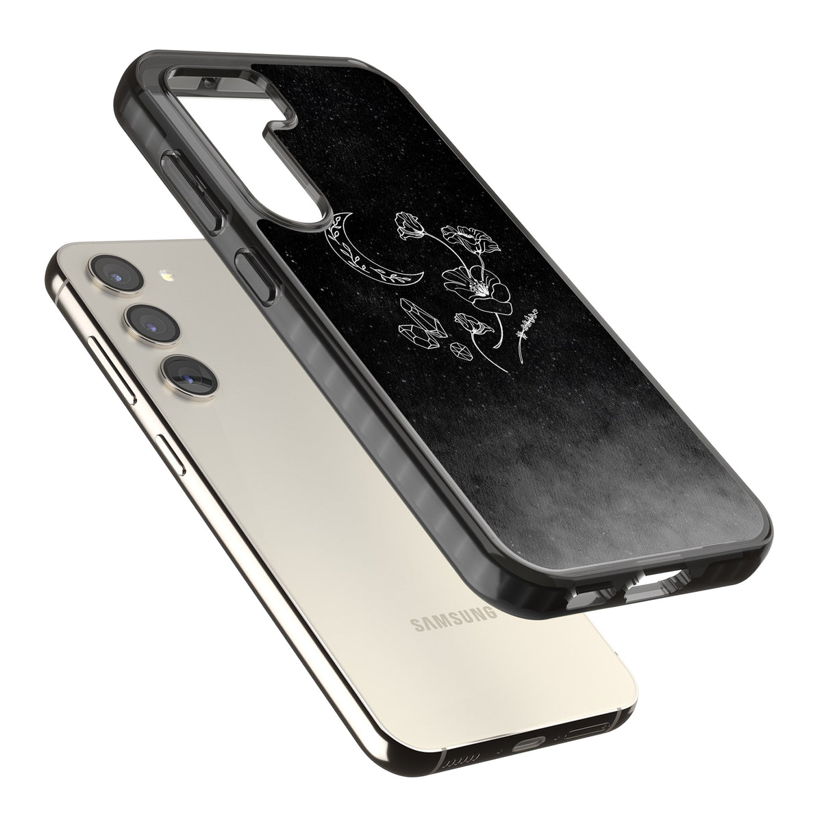 Midnight Moon Botanic Samsung S22 / Samsung S22 Plus / Samsung S23 / Samsung S23 Plus / Samsung S24 / Samsung S24 Plus Impact Black Phone Case angled