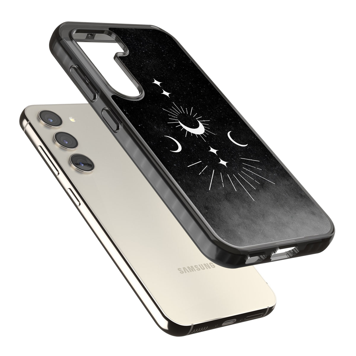 Lunar Mandala Samsung S22 / Samsung S22 Plus / Samsung S23 / Samsung S23 Plus / Samsung S24 / Samsung S24 Plus Impact Black Phone Case angled