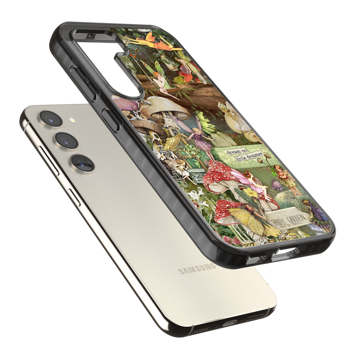 Dreamy Garden Samsung S22 / Samsung S22 Plus / Samsung S23 / Samsung S23 Plus / Samsung S24 / Samsung S24 Plus Impact Black Phone Case angled