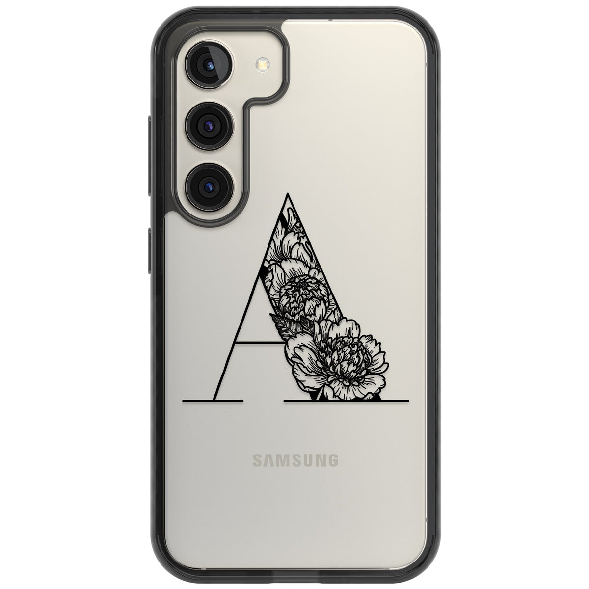 Personalised Floral Monogram Samsung S22 / Samsung S22 Plus / Samsung S23 / Samsung S23 Plus / Samsung S24 / Samsung S24 Plus Impact Black Phone Case front