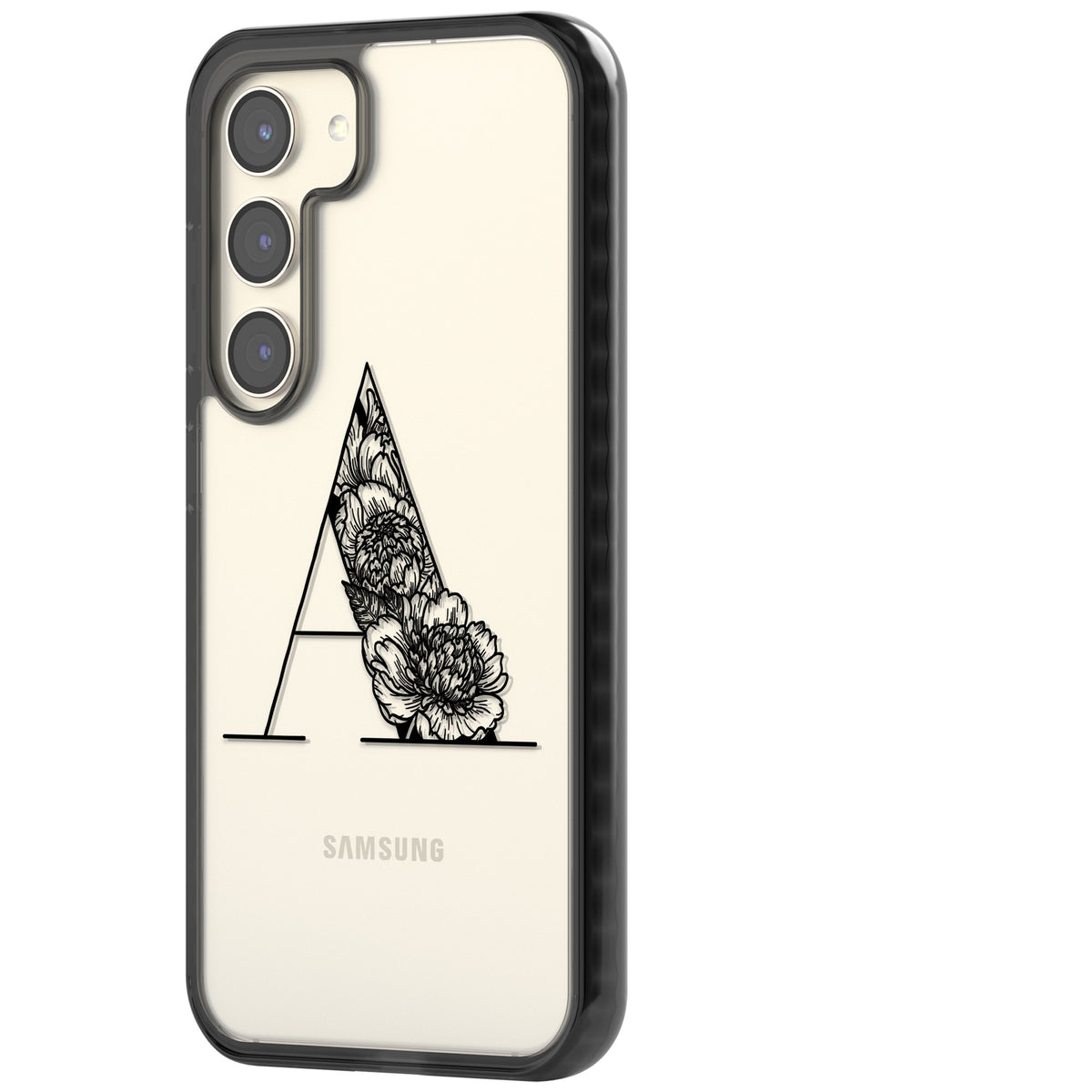 Personalised Floral Monogram Samsung S22 / Samsung S22 Plus / Samsung S23 / Samsung S23 Plus / Samsung S24 / Samsung S24 Plus Impact Black Phone Case side