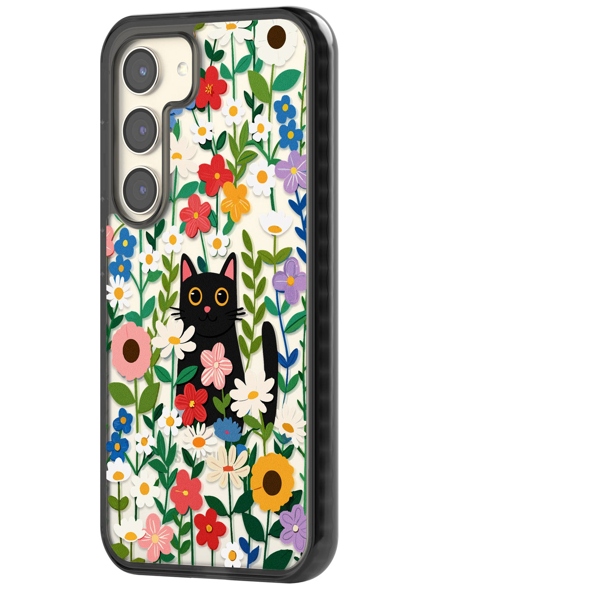 Whiskers & Wildflowers Samsung S22 / Samsung S22 Plus / Samsung S23 / Samsung S23 Plus / Samsung S24 / Samsung S24 Plus Impact Black Phone Case side