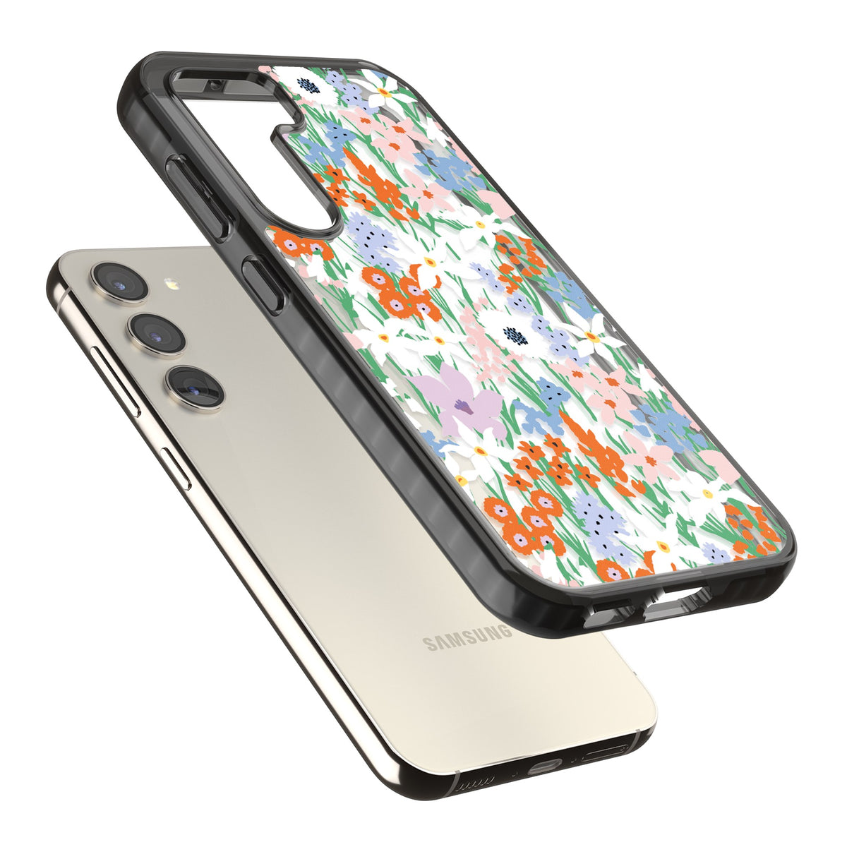 Floral Bouquet: Vibrant Blooms Samsung S22 / Samsung S22 Plus / Samsung S23 / Samsung S23 Plus / Samsung S24 / Samsung S24 Plus Impact Black Phone Case angled