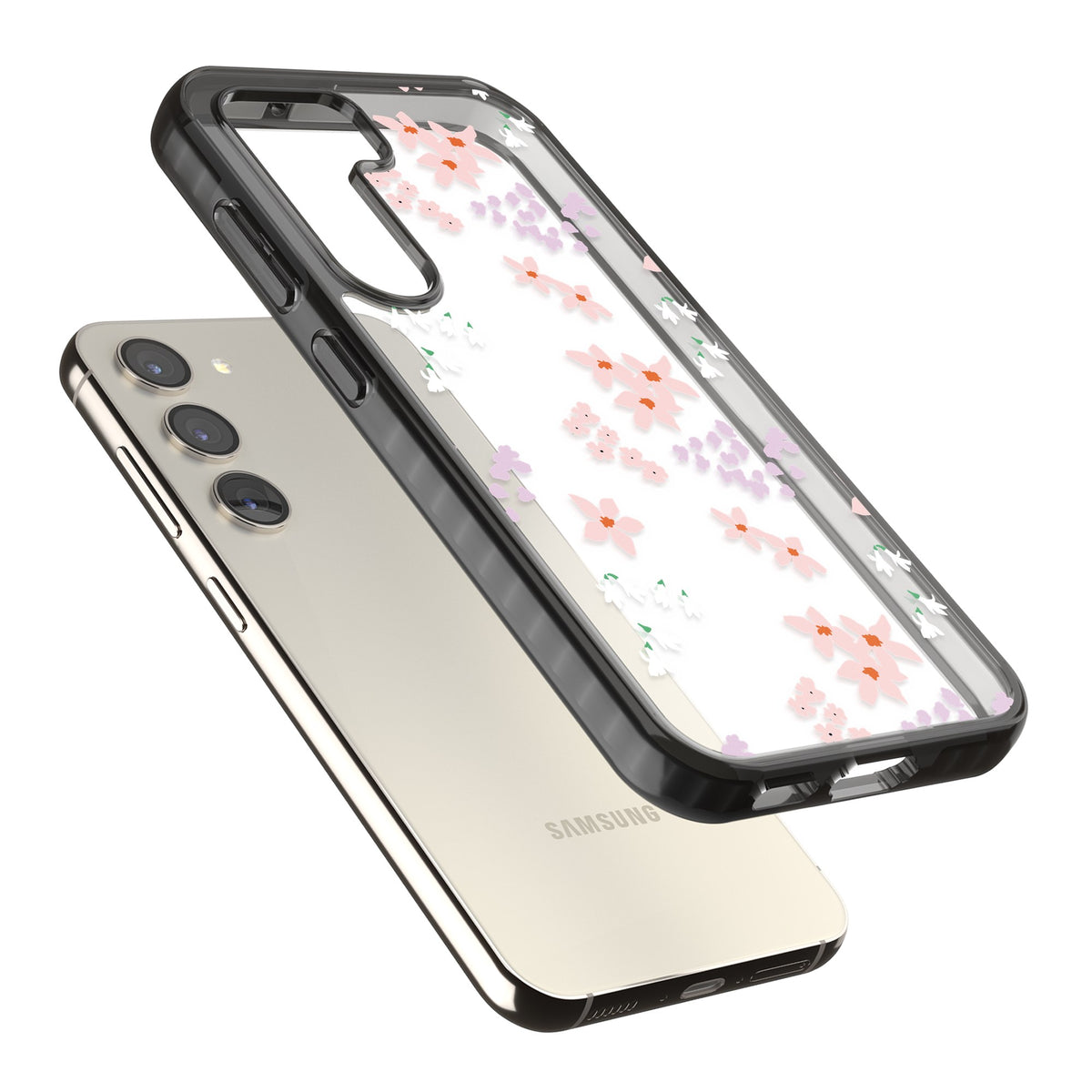 Rose & Violet Flower Mix Samsung S22 / Samsung S22 Plus / Samsung S23 / Samsung S23 Plus / Samsung S24 / Samsung S24 Plus Impact Black Phone Case angled