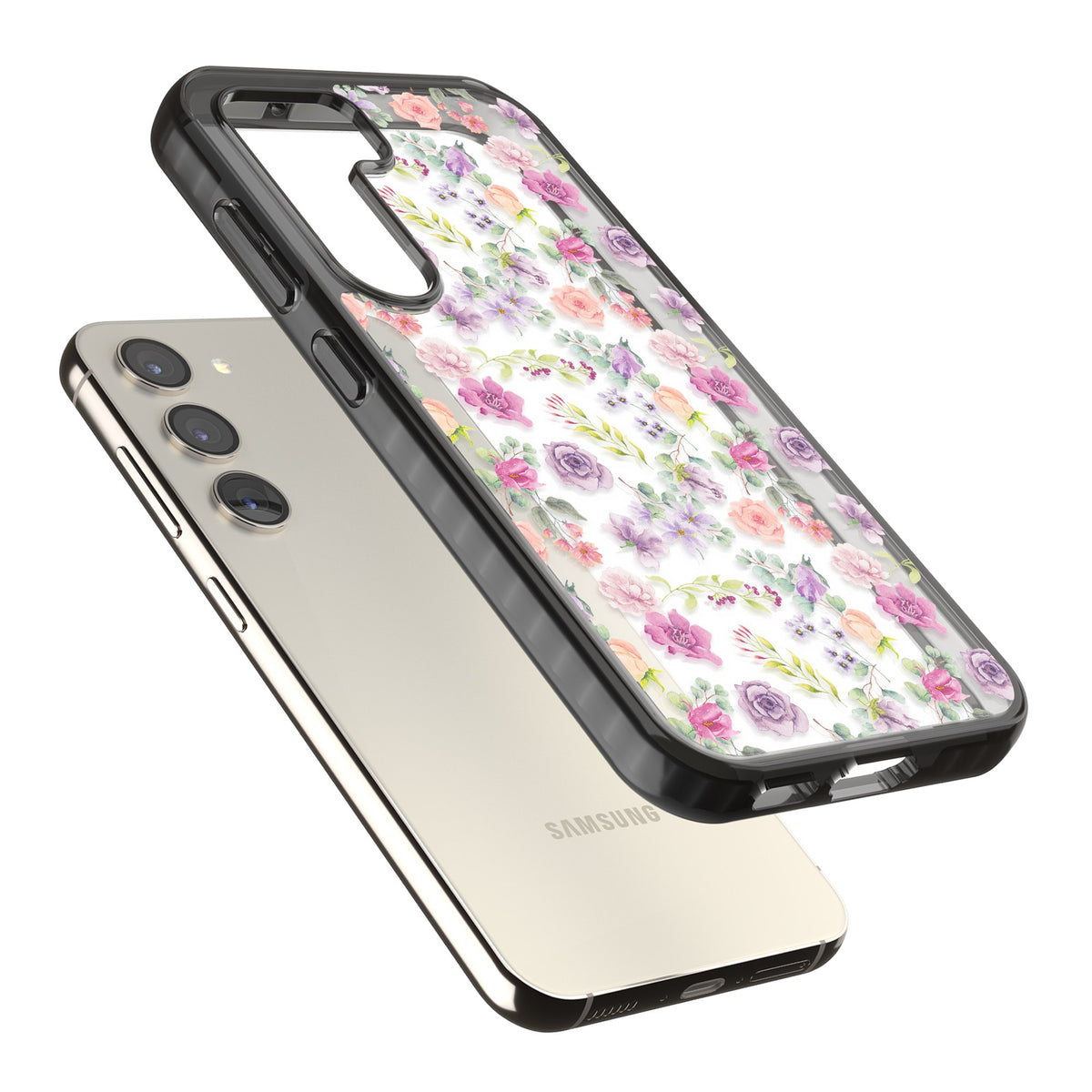 Sunday Flowers Samsung S22 / Samsung S22 Plus / Samsung S23 / Samsung S23 Plus / Samsung S24 / Samsung S24 Plus Impact Black Phone Case angled