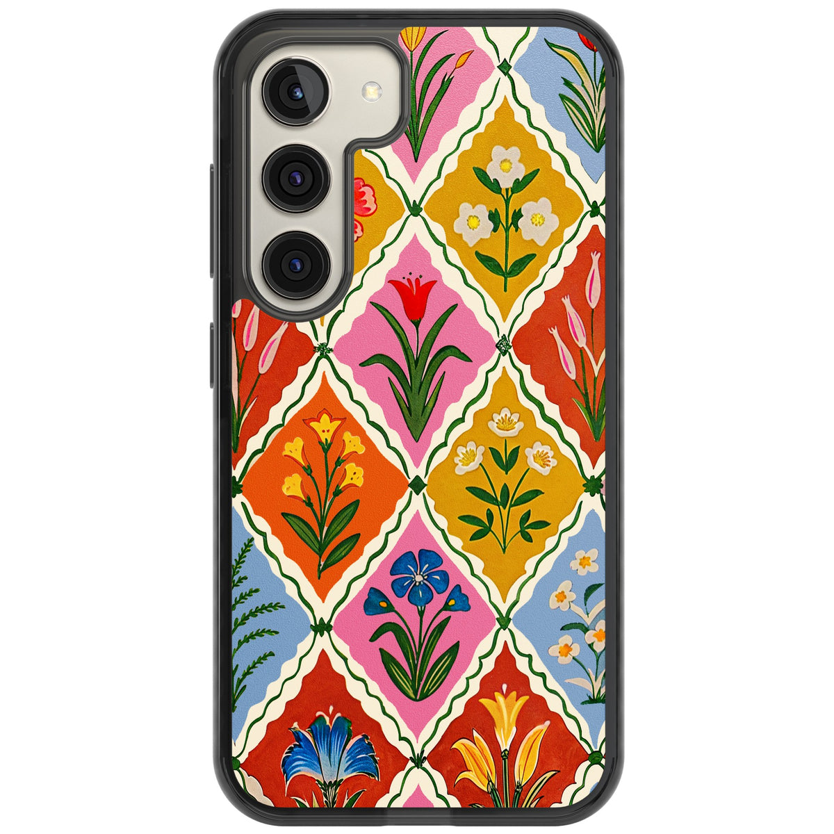 Floral Quilt Samsung S22 / Samsung S22 Plus / Samsung S23 / Samsung S23 Plus / Samsung S24 / Samsung S24 Plus Impact Black Phone Case front