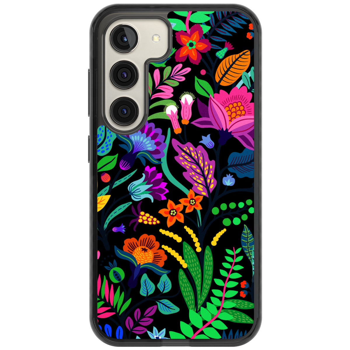 Floral Vibe (Black) Samsung S22 / Samsung S22 Plus / Samsung S23 / Samsung S23 Plus / Samsung S24 / Samsung S24 Plus Impact Black Phone Case front