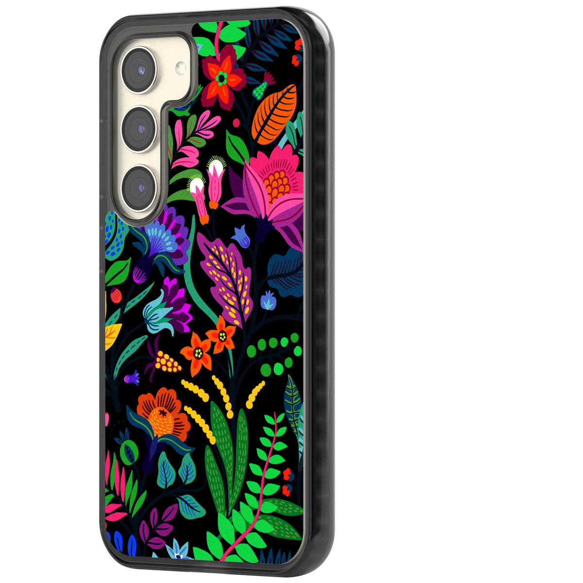 Floral Vibe (Black) Samsung S22 / Samsung S22 Plus / Samsung S23 / Samsung S23 Plus / Samsung S24 / Samsung S24 Plus Impact Black Phone Case side