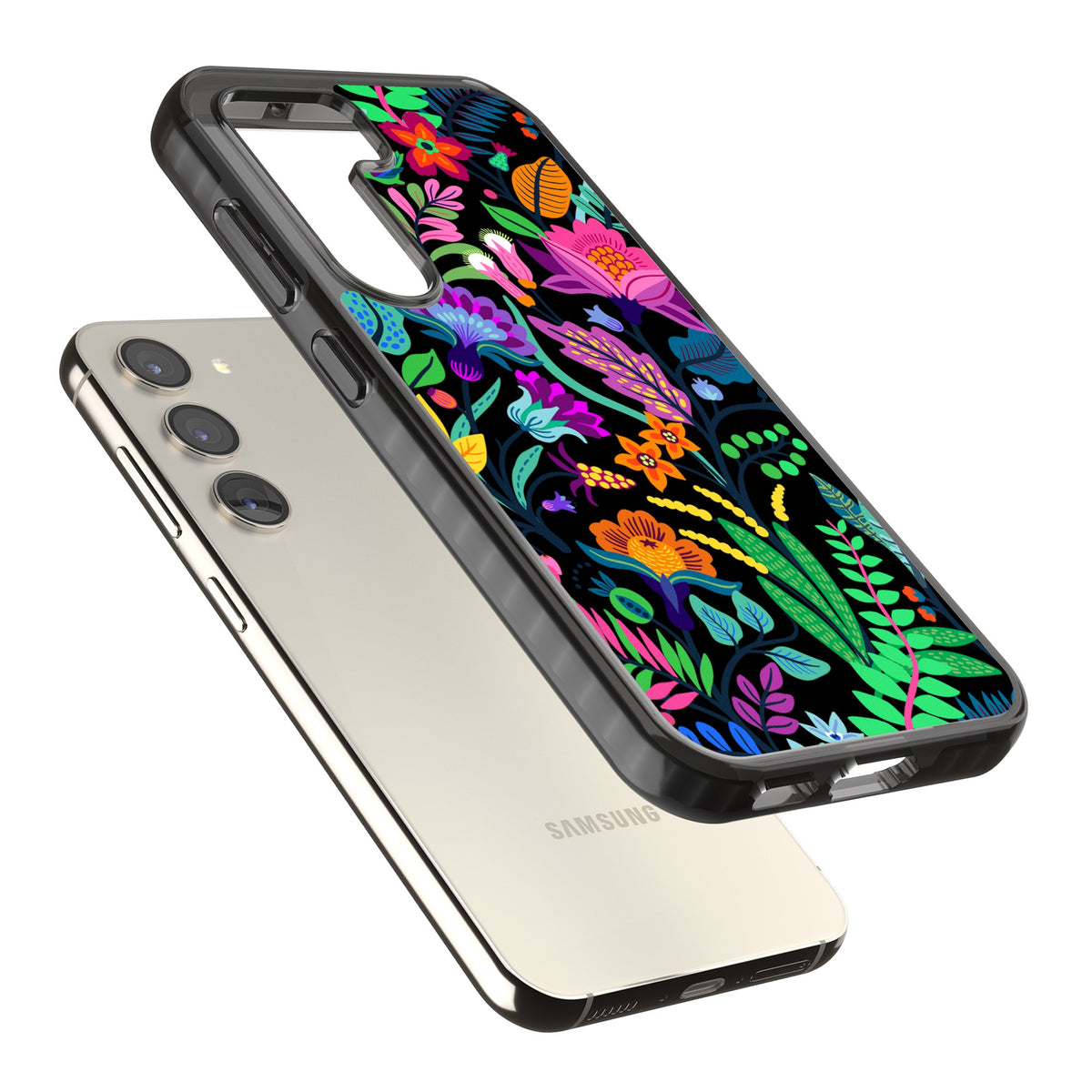 Floral Vibe (Black) Samsung S22 / Samsung S22 Plus / Samsung S23 / Samsung S23 Plus / Samsung S24 / Samsung S24 Plus Impact Black Phone Case angled