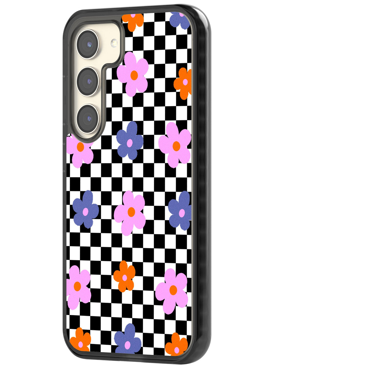 Checkered Blossom Samsung S22 / Samsung S22 Plus / Samsung S23 / Samsung S23 Plus / Samsung S24 / Samsung S24 Plus Impact Black Phone Case side