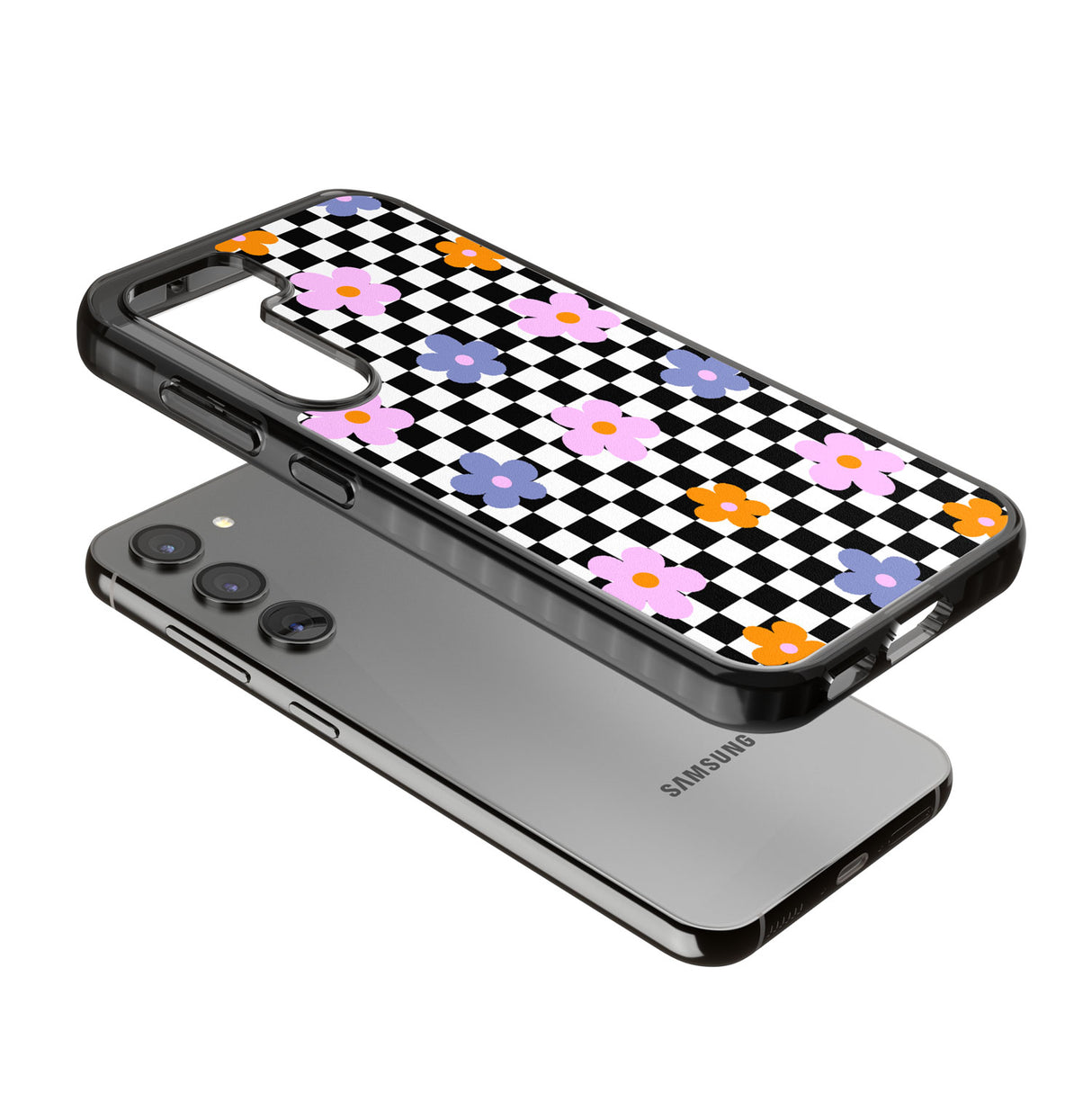 Checkered Blossom Impact Phone Case for Samsung Galaxy S24, Samsung Galaxy S23, Samsung Galaxy S22