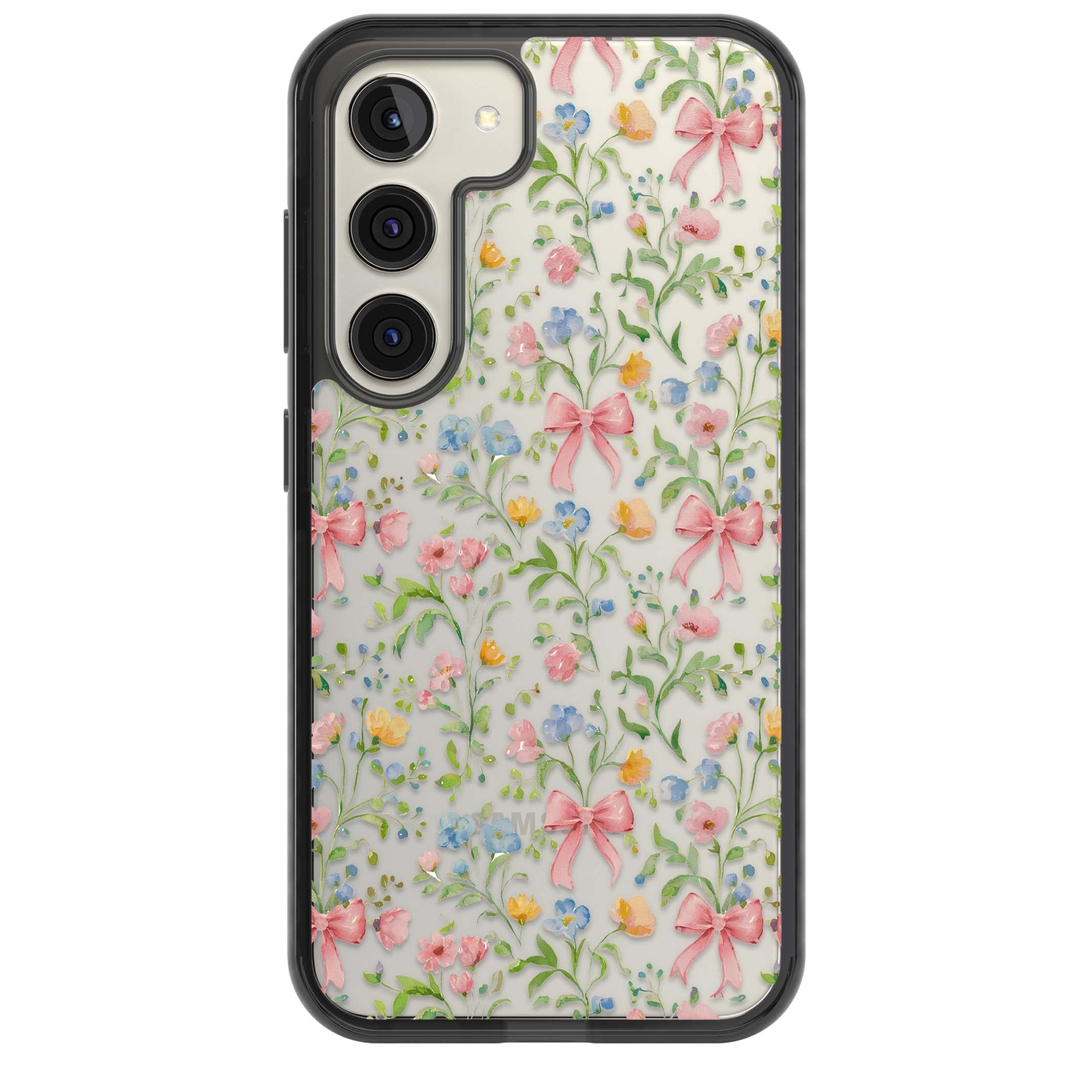 Ribbons & Wildflowers cottagecore iPhone case featuring watercolor wildflowers, pink satin bows, and delicate spring blooms o | Black Impact case for Samsung Galaxy S24, Samsung Galaxy S23, Samsung Galaxy S22