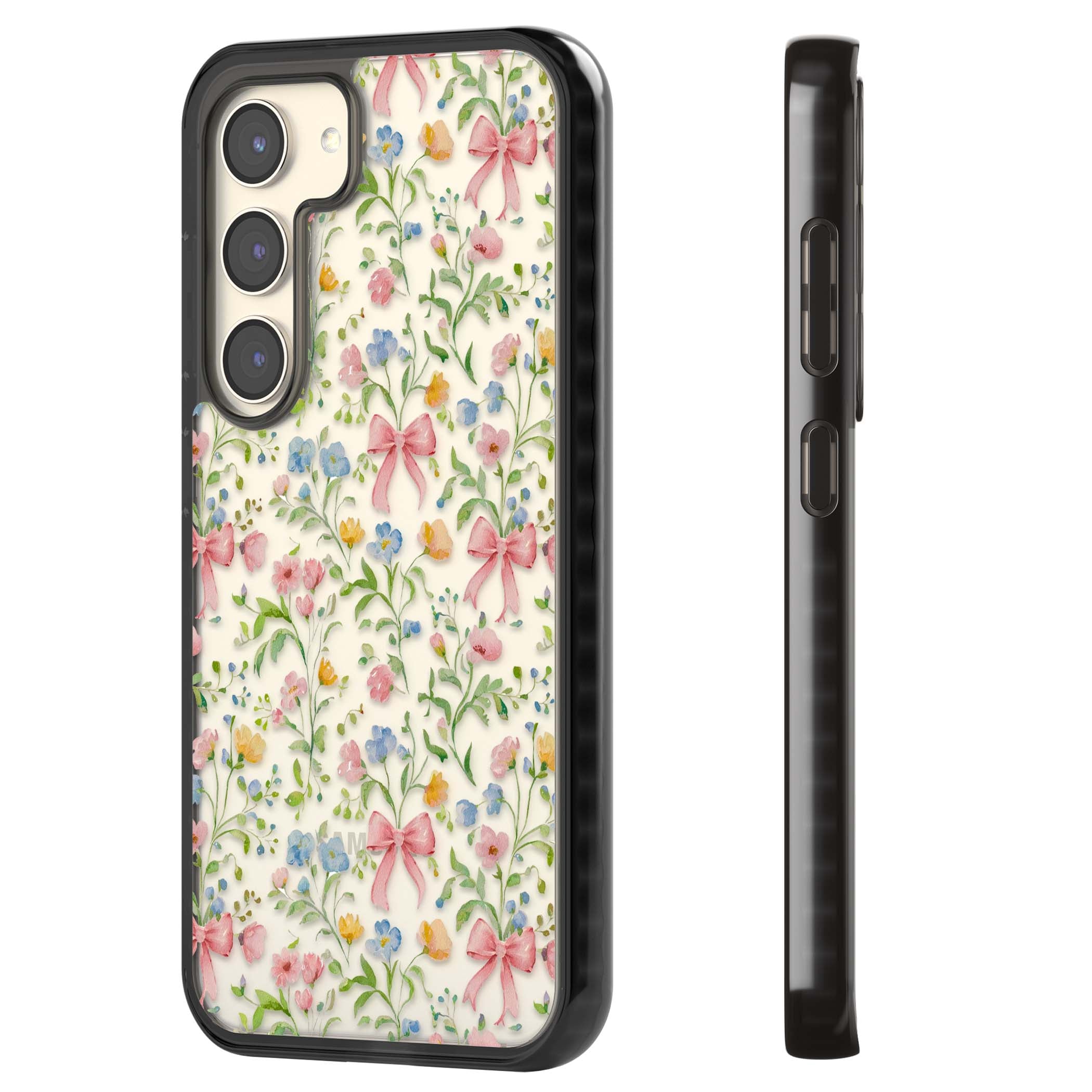 Ribbons & Wildflowers cottagecore iPhone case featuring watercolor wildflowers, pink satin bows, and delicate spring blooms o | Black Impact case for Samsung Galaxy S24, Samsung Galaxy S23, Samsung Galaxy S22