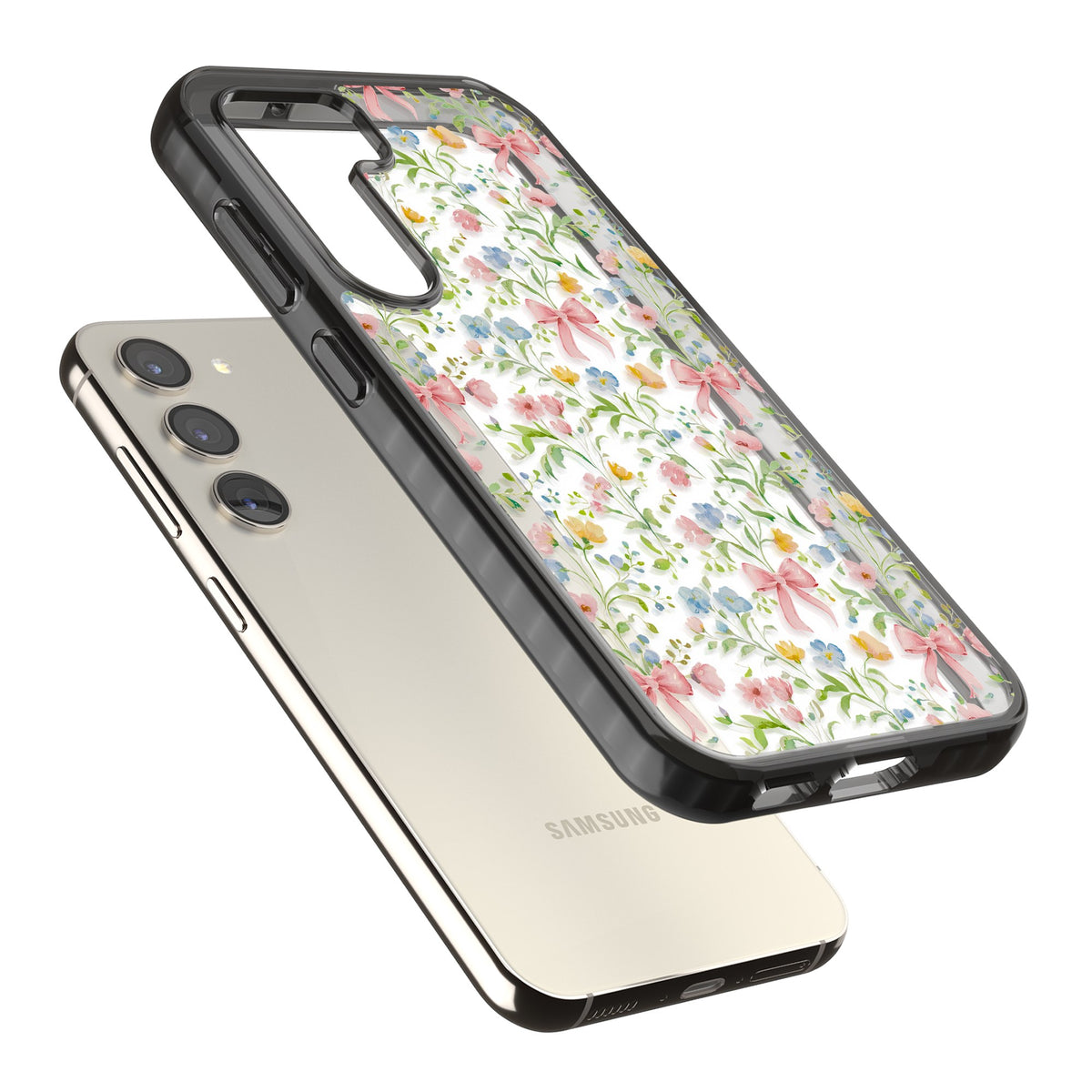 Ribbons & Wildflowers Samsung S22 / Samsung S22 Plus / Samsung S23 / Samsung S23 Plus / Samsung S24 / Samsung S24 Plus Impact Black Phone Case angled
