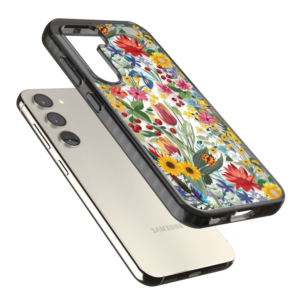 Botanical Bloom Samsung S22 / Samsung S22 Plus / Samsung S23 / Samsung S23 Plus / Samsung S24 / Samsung S24 Plus Impact Black Phone Case angled