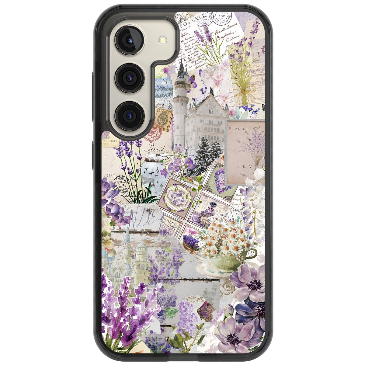 Soft Lavender Collage Samsung S22 / Samsung S22 Plus / Samsung S23 / Samsung S23 Plus / Samsung S24 / Samsung S24 Plus Impact Black Phone Case front