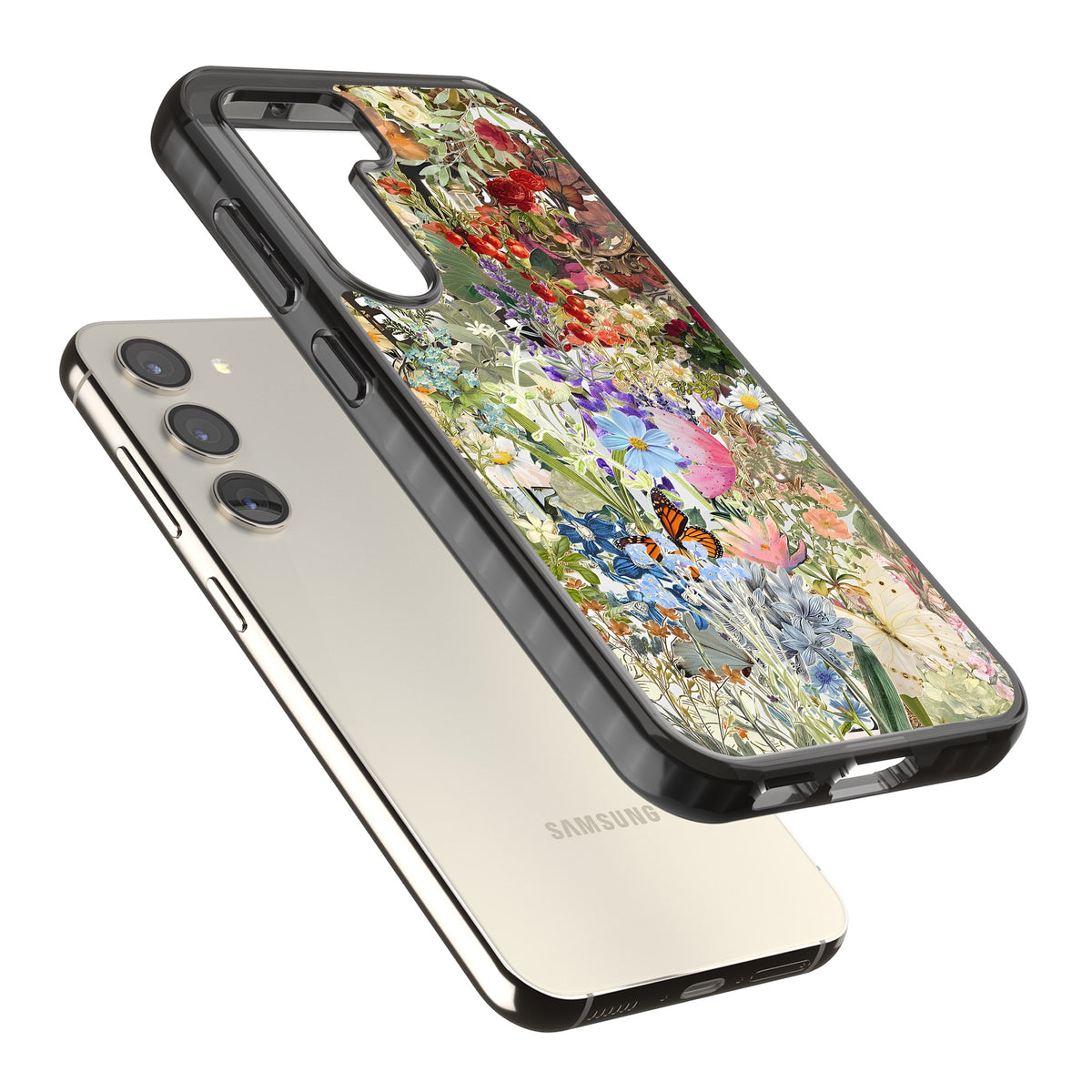 Flower Mix Collage Samsung S22 / Samsung S22 Plus / Samsung S23 / Samsung S23 Plus / Samsung S24 / Samsung S24 Plus Impact Black Phone Case angled