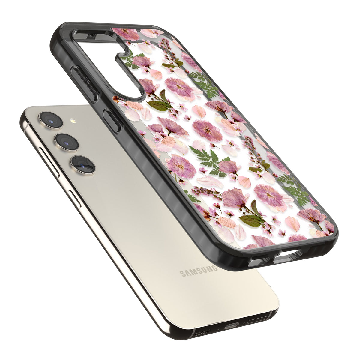 Botanical Blush Samsung S22 / Samsung S22 Plus / Samsung S23 / Samsung S23 Plus / Samsung S24 / Samsung S24 Plus Impact Black Phone Case angled