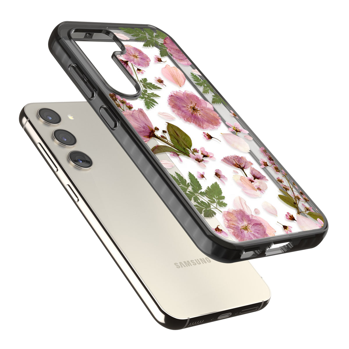Blossom Bouquet Samsung S22 / Samsung S22 Plus / Samsung S23 / Samsung S23 Plus / Samsung S24 / Samsung S24 Plus Impact Black Phone Case angled