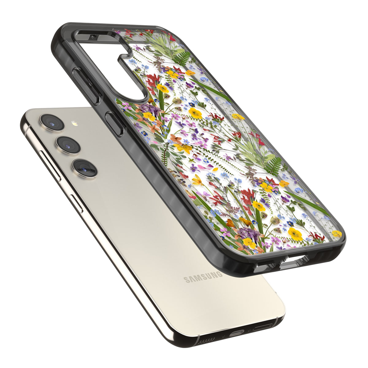 Wildflowers & Leaves Samsung S22 / Samsung S22 Plus / Samsung S23 / Samsung S23 Plus / Samsung S24 / Samsung S24 Plus Impact Black Phone Case angled