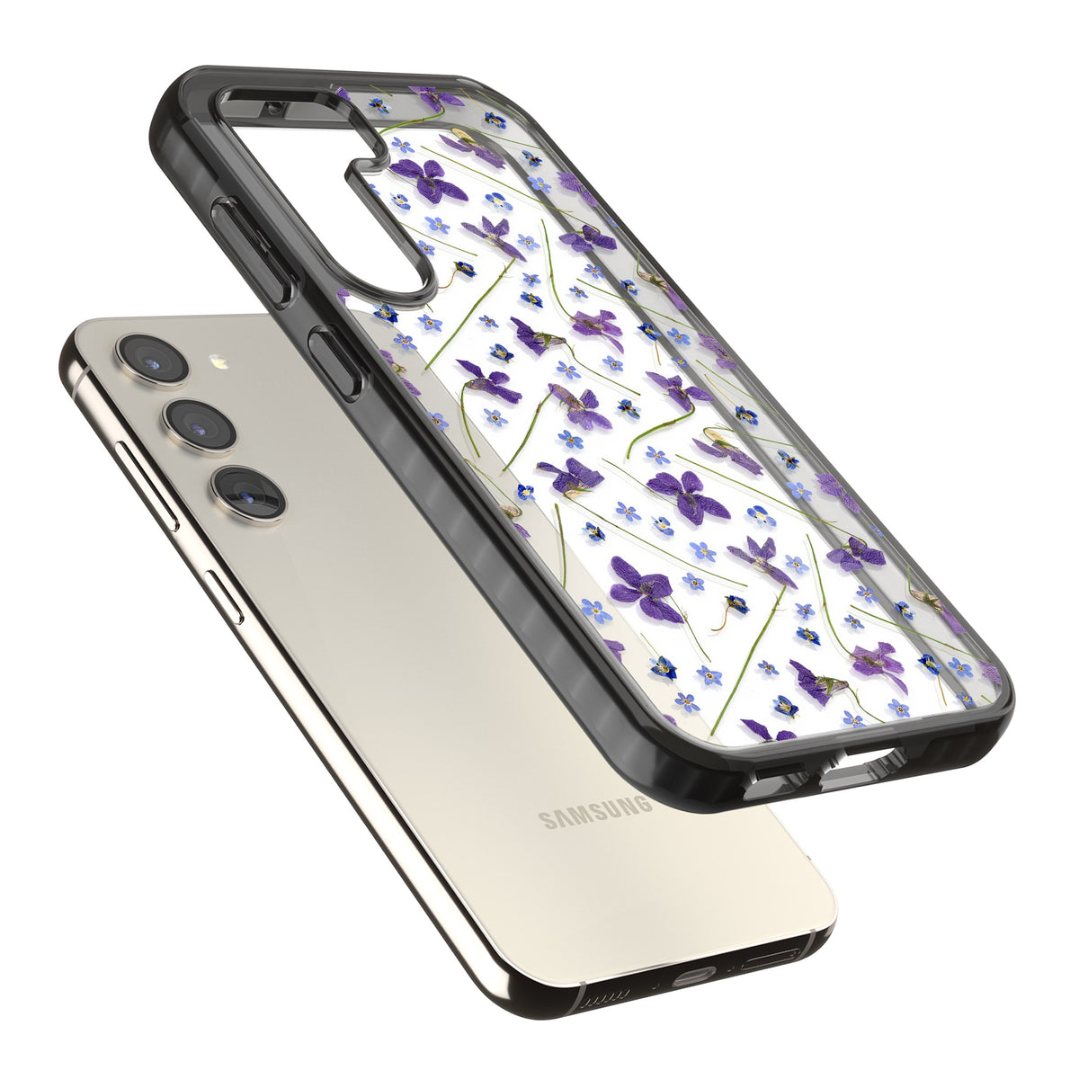 Pressed Violets Samsung S22 / Samsung S22 Plus / Samsung S23 / Samsung S23 Plus / Samsung S24 / Samsung S24 Plus Impact Black Phone Case angled