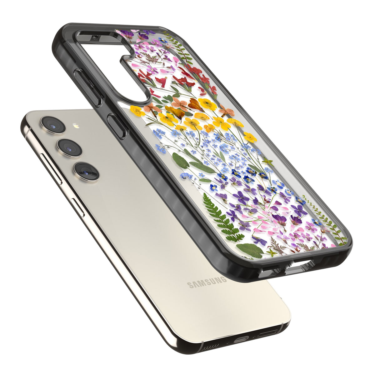 Wildflower Stripe Samsung S22 / Samsung S22 Plus / Samsung S23 / Samsung S23 Plus / Samsung S24 / Samsung S24 Plus Impact Black Phone Case angled