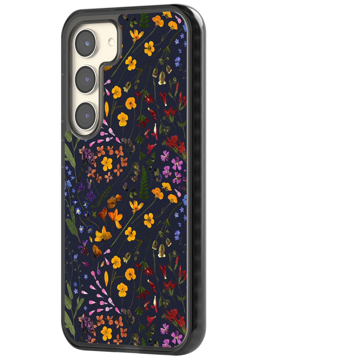 Wildflowers & Leaves In Navy Samsung S22 / Samsung S22 Plus / Samsung S23 / Samsung S23 Plus / Samsung S24 / Samsung S24 Plus Impact Black Phone Case side